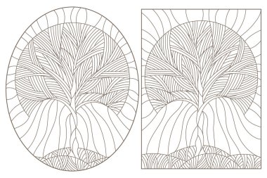 Boyalı camların dış hatlarını ağaçların görüntüsüyle, beyaz zemin üzerindeki koyu çizgilerle belirleyin