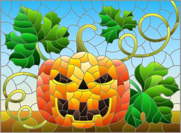 Illustration Dans Style Vitrail Sur Thème Des Vacances Halloween Une — Image vectorielle