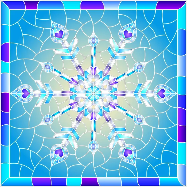 Εικονογράφηση Χρωματισμένο Στυλ Γυαλιού Μια Ανοικτή Νιφάδα Χιονιού Μπλε Φόντο — Διανυσματικό Αρχείο