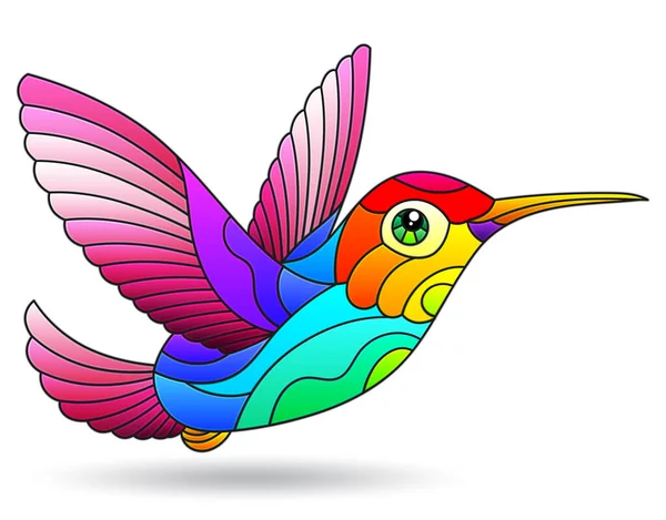 图片说明一只明亮的蜂鸟的彩色玻璃风格 与白色背景隔离 — 图库矢量图片