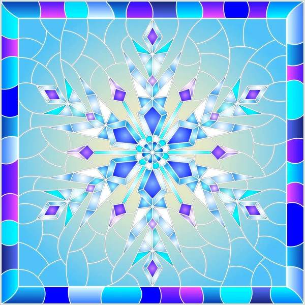 Εικονογράφηση Χρωματισμένο Στυλ Γυαλιού Μια Ανοικτή Νιφάδα Χιονιού Μπλε Φόντο — Διανυσματικό Αρχείο