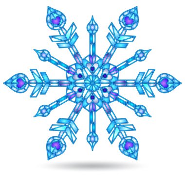 Beyaz bir arka planda izole edilmiş, açık hava kar tanecikli vitray görüntüsü.