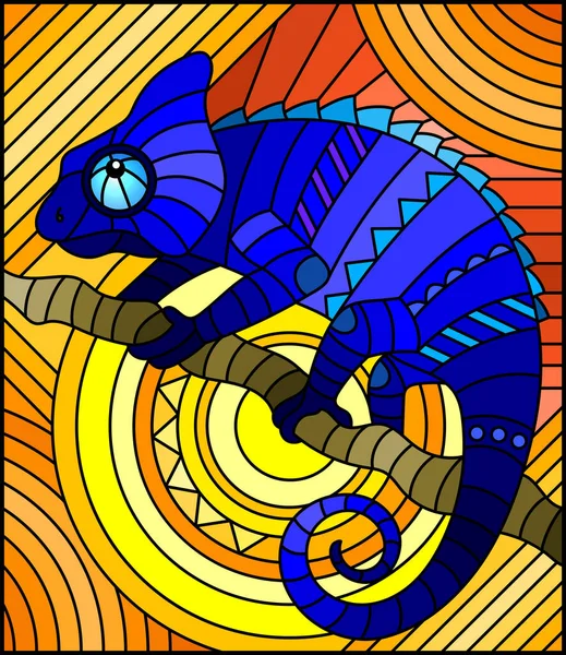 Illustration Färgat Glas Stil Med Abstrakt Geometrisk Blå Kameleont Och — Stock vektor