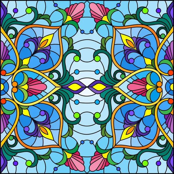 Mavi Arkaplan Üzerinde Soyut Bir Çiçek Düzeniyle Mozaik Cam Tarzında — Stok Vektör