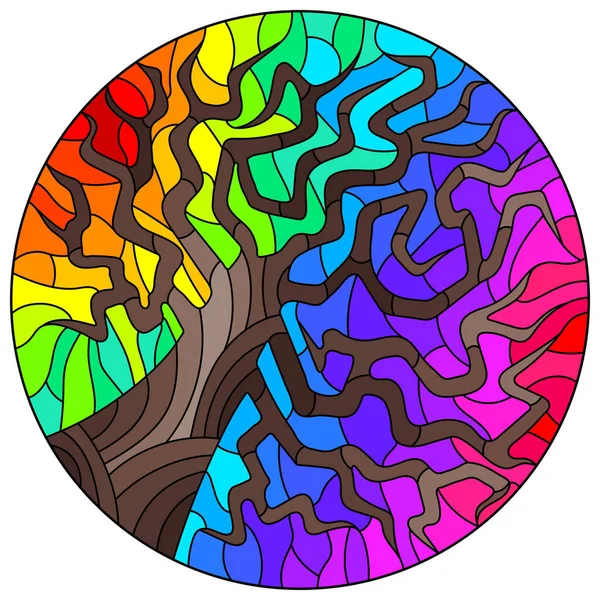 Illustration Stained Glass Style Abstract Tree Rainbow Background Image — Stock Vector