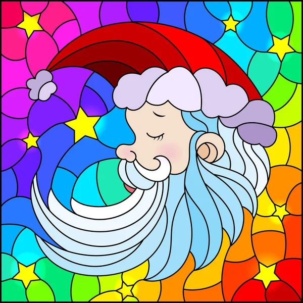 Ілюстрація Стилі Вітражу Портретом Санта Клауса Райдузі Зірками — стоковий вектор
