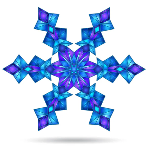 Illustration Stained Glass Style Openwork Snowflake Isolated White Background — Stock Vector