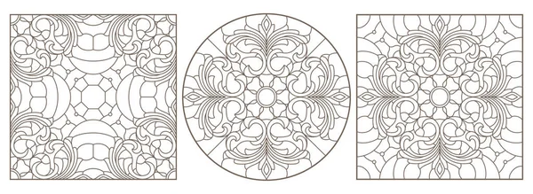 Définir Des Illustrations Contour Vitrail Avec Des Tourbillons Abstraits Des — Image vectorielle