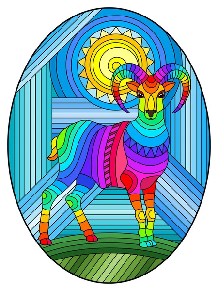 Ilustración Estilo Vitral Con Arco Iris Abstracto Ram Sol Sobre — Vector de stock