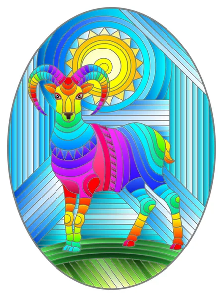 Ilustración Estilo Vitral Con Arco Iris Abstracto Ram Sol Sobre — Vector de stock