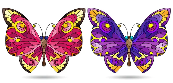 Conjunto Ilustraciones Estilo Vitral Con Mariposas Brillantes Insectos Aislados Sobre — Archivo Imágenes Vectoriales