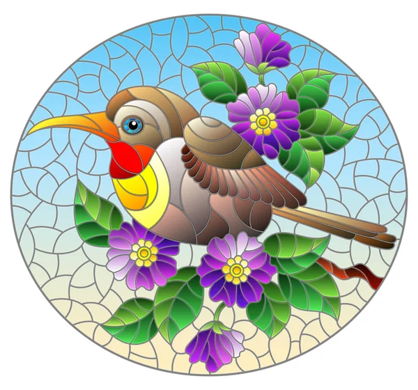 Illustration Stil Der Glasmalerei Mit Einem Schönen Hellen Vogel Auf — Stockvektor