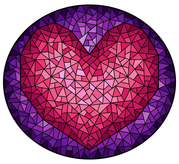 Illustration Style Vitrail Avec Cœur Rose Abstrait Sur Fond Violet — Image vectorielle