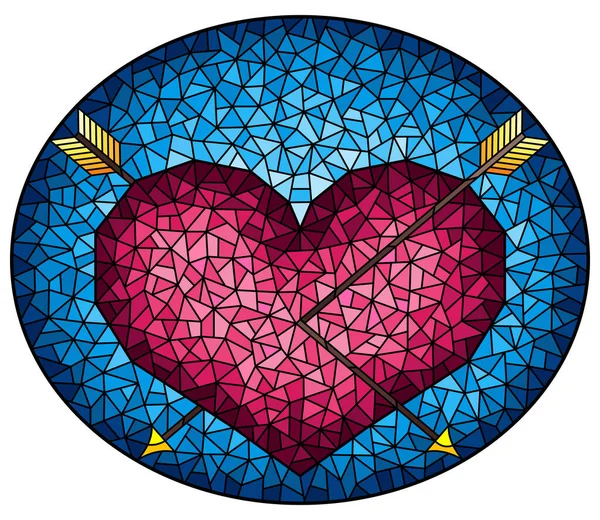 Ilustración Estilo Vitral Con Corazón Rosa Abstracto Atravesado Por Flechas — Archivo Imágenes Vectoriales