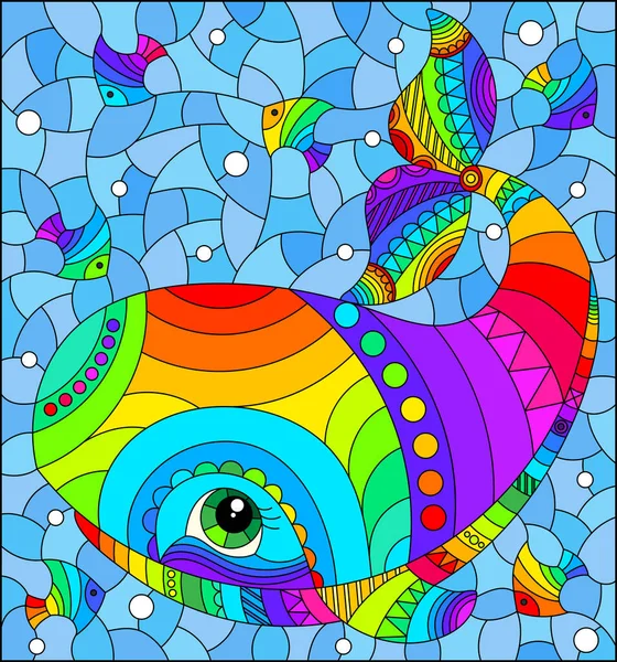 Ilustración Vidrieras Con Una Ballena Arco Iris Dibujos Animados Abstracta — Vector de stock