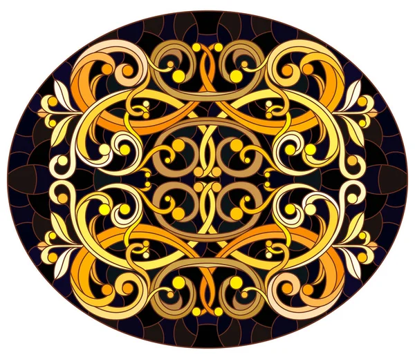 Illustrazione Stile Vetrate Con Ornamento Floreale Oro Imitazione Sfondo Scuro — Vettoriale Stock