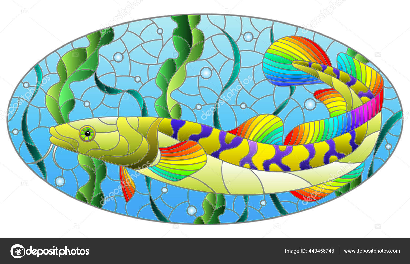 Illustration Stained Glass Style Abstract Burbot Fish Background Algae Air Stock Vector Image By C Zagory