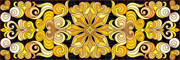 Ilustração Estilo Vitral Com Ornamento Floral Imitação Ouro Sobre Fundo — Vetor de Stock