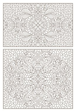 Boyalı camların dış hatlarını soyut girdaplar ve çiçekler, yatay yönelim, dikdörtgen görüntüler ile ayarla