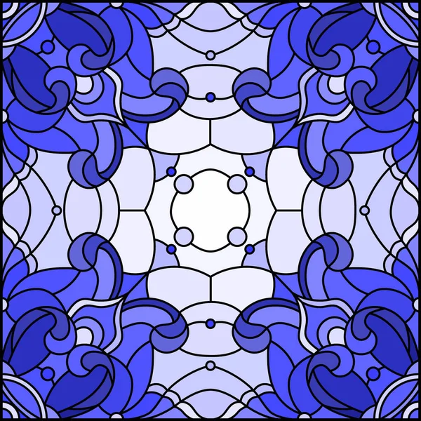 色彩斑斓的玻璃图案 带有抽象的旋涡 叶背浅 正方形方向 色调蓝 — 图库矢量图片