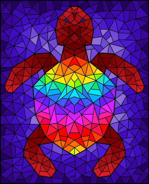 Illustration Stained Glass Style Abstract Rainbow Mosaic Turtle Blue Background — Stock Vector