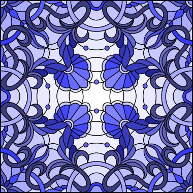 Soyut girdaplar ve açık arkaplan üzerinde yapraklar, kare yönelim, ton mavisi