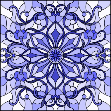 Soyut çiçekler, açık arkaplanda girdaplar ve yapraklar, tek renk, ton mavisi...