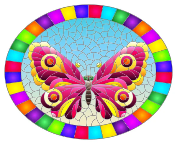 Ilustración Estilo Vitral Con Una Mariposa Rosa Brillante Sobre Fondo — Vector de stock