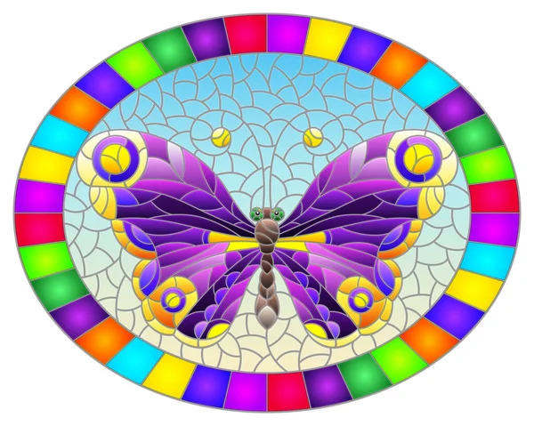 Ilustración Estilo Vitral Con Una Mariposa Púrpura Brillante Sobre Fondo — Vector de stock