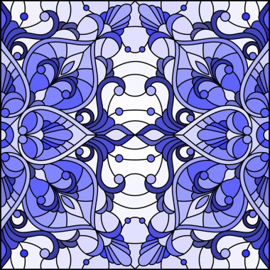 Soyut çiçekler, açık arkaplanda girdaplar ve yapraklar, tek renk, ton mavisi...