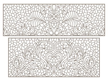 Boyalı camların dış hatlarını soyut girdaplar ve çiçekler, yatay yönelim, dikdörtgen görüntüler ile ayarla