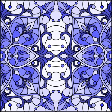 Soyut çiçekler, açık arkaplanda girdaplar ve yapraklar, tek renk, ton mavisi...