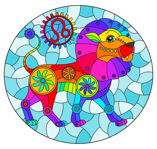 Illustration Stil Med Ett Färgat Glasfönster Med Illustration Ångpunktecknet Horoskopleon — Stock vektor