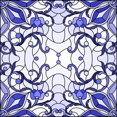 Soyut girdaplar ve açık arkaplan üzerinde yapraklar, kare yönelim, ton mavisi