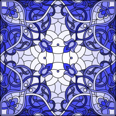 Soyut girdaplar ve açık arkaplan üzerinde yapraklar, kare yönelim, ton mavisi