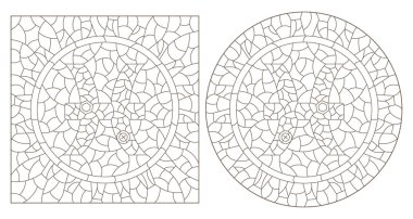 Boyalı cam tarzında, zodyak balıklarının işaretleriyle bembeyaz bir zemin üzerinde koyu çizgiler olan çizgiler.
