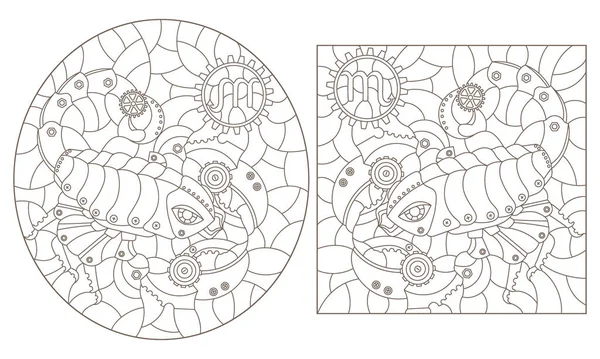 Conjunto Ilustraciones Contorno Estilo Vidrieras Con Signos Punk Vapor Del — Archivo Imágenes Vectoriales