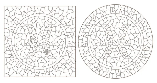 Conjunto Ilustraciones Contorno Estilo Vidrieras Con Los Signos Del Zodiaco — Archivo Imágenes Vectoriales