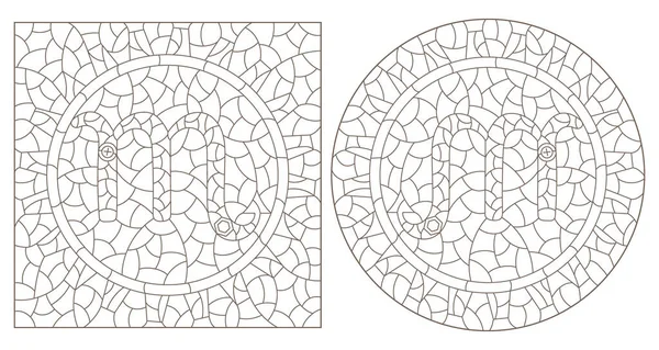 Conjunto Ilustraciones Contorno Estilo Vidrieras Con Los Signos Del Escorpio — Vector de stock