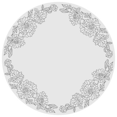 Yuvarlak ürün için tasarım süsü, hafif arka planda boyalı cam tarzında yavru köpek çiçekleri.