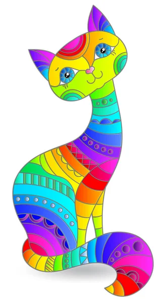 Ilustración Estilo Vitral Con Gato Arco Iris Brillante Animal Aislado — Vector de stock