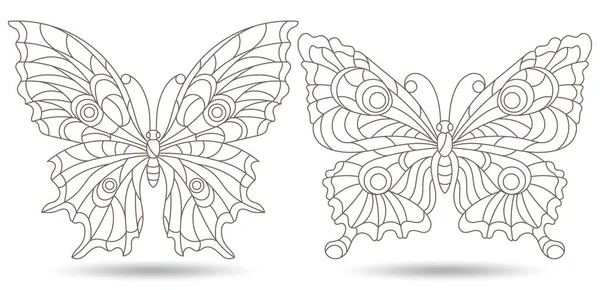 Ensemble Illustrations Dans Style Vitrail Avec Des Papillons Contour Des — Image vectorielle