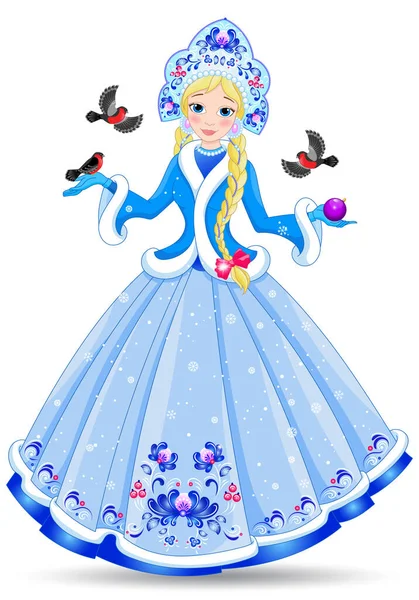 Иллюстрация Красивой Принцессой Голубом Платье Девушка Изолированы Белом Фоне — стоковый вектор