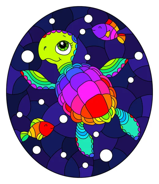 Ilustración Estilo Vidrieras Con Tortuga Caricatura Brillante Fondo Del Fondo — Vector de stock