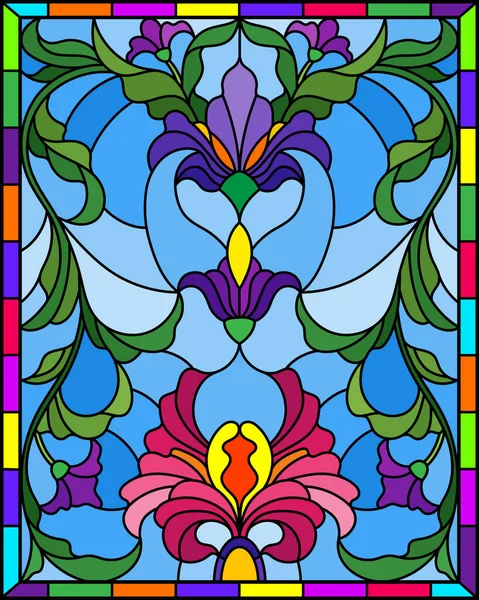 Illustration Glasmalereistil Mit Einem Abstrakten Blumenarrangement Auf Hellgelbem Hintergrund Vertikales — Stockvektor