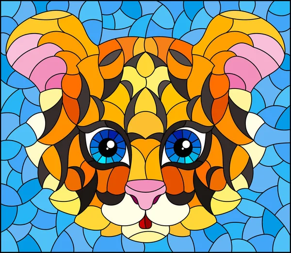 Illustration Peinture Style Vitrail Avec Une Tête Tigre Sur Fond — Image vectorielle