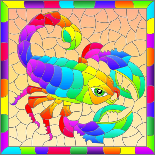 Ilustrație Stilul Unei Ferestre Vitralii Scorpion Curcubeu Strălucitor Imagine Dreptunghiulară — Vector de stoc