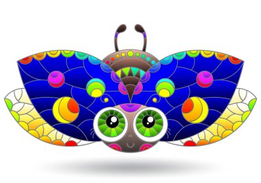 Parlak bir uğur böceğiyle boyalı cam pencere tarzında bir illüstrasyon, hayvan beyaz arka planda izole edilmiştir.