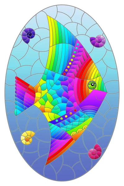 Иллюстрация Стиле Витража Ярким Радужным Рыбным Скаляром Фоне Голубой Воды — стоковый вектор