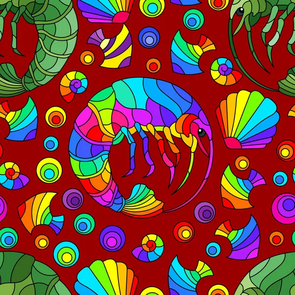 Illustration Sans Couture Avec Crevettes Poissons Coquillages Colorés Animaux Sur — Image vectorielle
